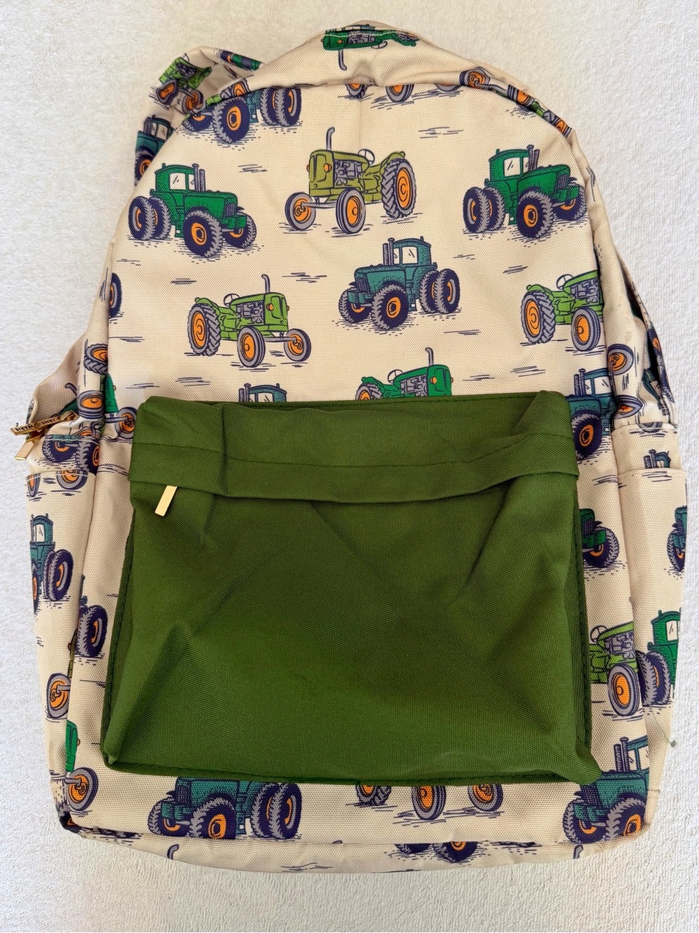 Kids Tractor Print Backpack with Green Front Pocket